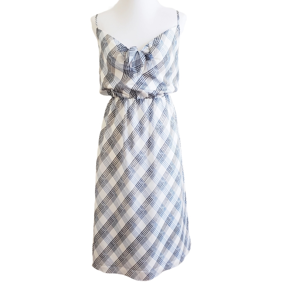 Joie Abiah Blue White Plaid Silk Midi Dress XXS - Picture 1 of 7